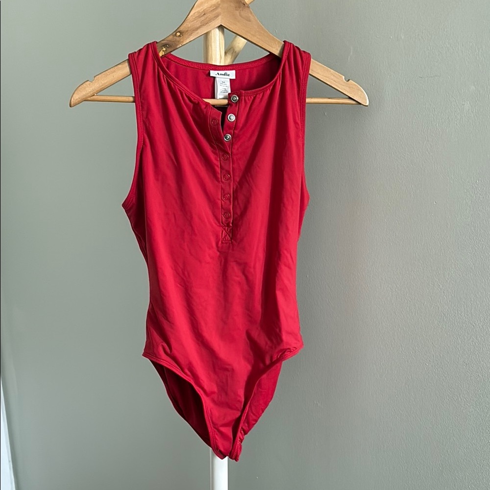 Andie Swim Red Button-Front Bathingsuit
